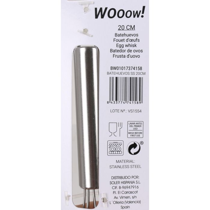 Batehuevos de acero inoxidable 20 cm Wooow (48 Unidades) 1 Batehuevos de acero inoxidable 20 cm Wooow (48 Unidades) 1