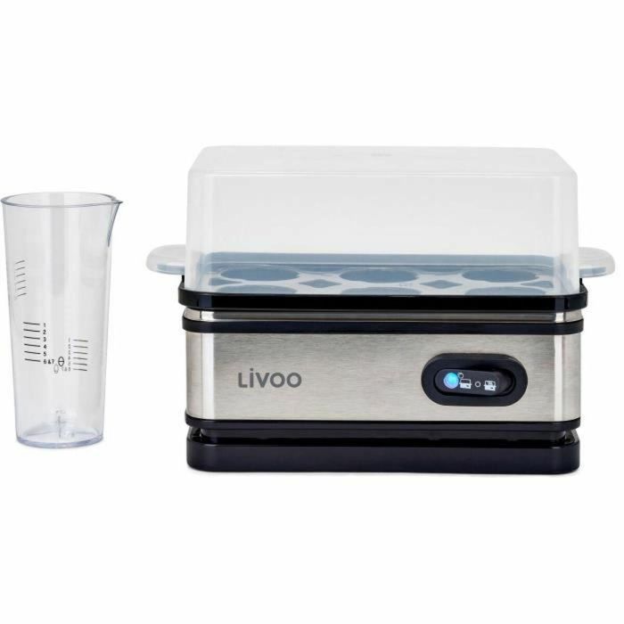 Livoo DOC290 Cocedor de huevos 400W para 6 huevos Acero inoxidable con función mantener caliente, incluye huevera, tapa y vaso medidor