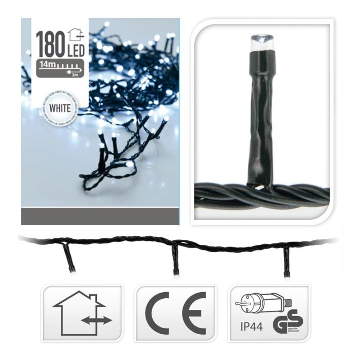 Guirnalda 180 LEDs Luz Fría, 13,5m Exterior IP44, Cable Verde, 220V, Distancia entre Bombillas 7,5cm 1