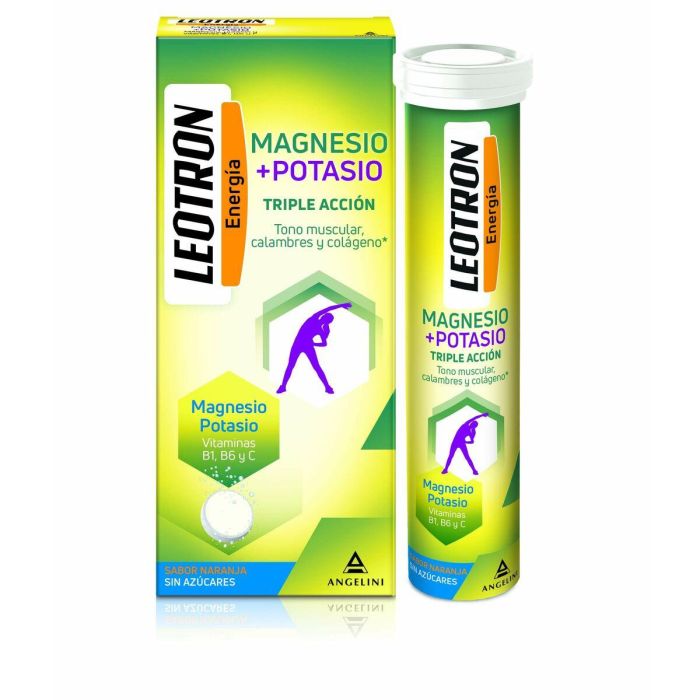 Leotron Magnesio + Potasio Triple Acción para Combatir Fatiga y Cansancio, Comprimidos Efervescentes Sabor Naranja, 36 Unidades 1
