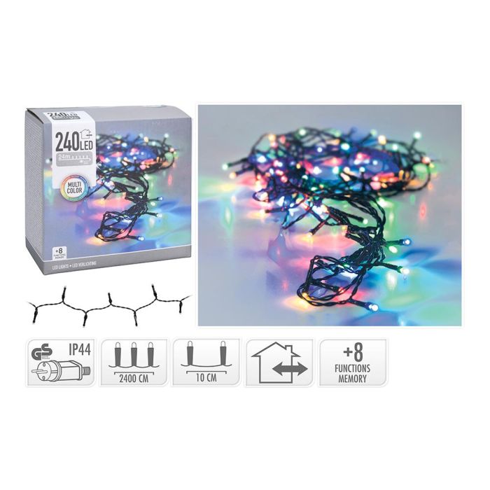 Guirnalda de Luces LED Multicolor 240 LEDs 21m. Multifunción, Cable Verde IP44 para Interior y Exterior 220V 1