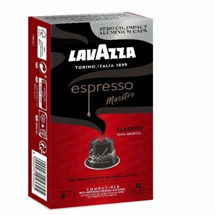 Lavazza 08665 Cápsulas de Café Molido para Nespresso Espresso Maestro Clásico, 100% Arábica, Intensidad 9, Notas de Cereal, Caja de 10