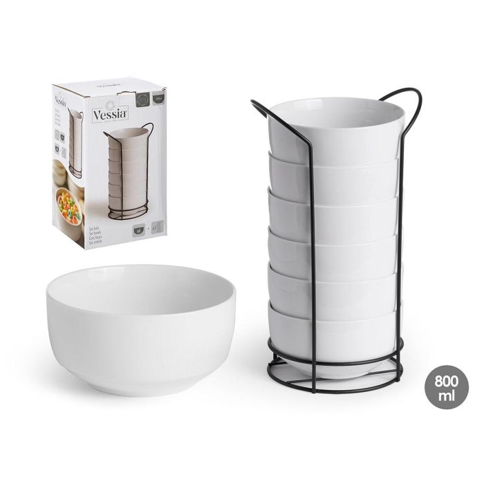 Vessia Set 6 Bol Redondo Liso Porcelana con Soporte, 800ml, Blanco. Dimensiones: 19x31x16cm (Set de 6) Vessia Set 6 Bol Redondo Liso Porcelana con Soporte, 800ml, Blanco. Dimensiones: 19x31x16cm (Set de 6)
