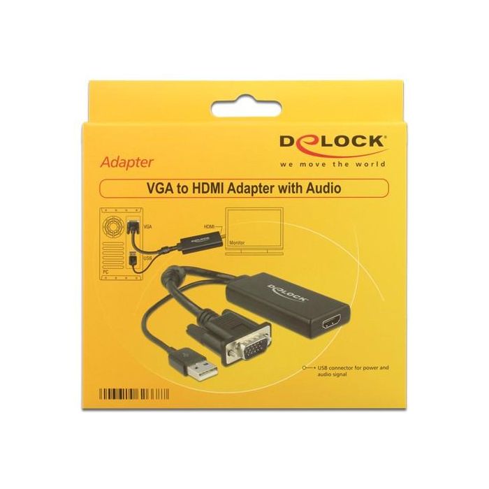 DELOCK Adapter VGA + Audio zu HDMI mit Kabel schwarz 1 DELOCK Adapter VGA + Audio zu HDMI mit Kabel schwarz 1