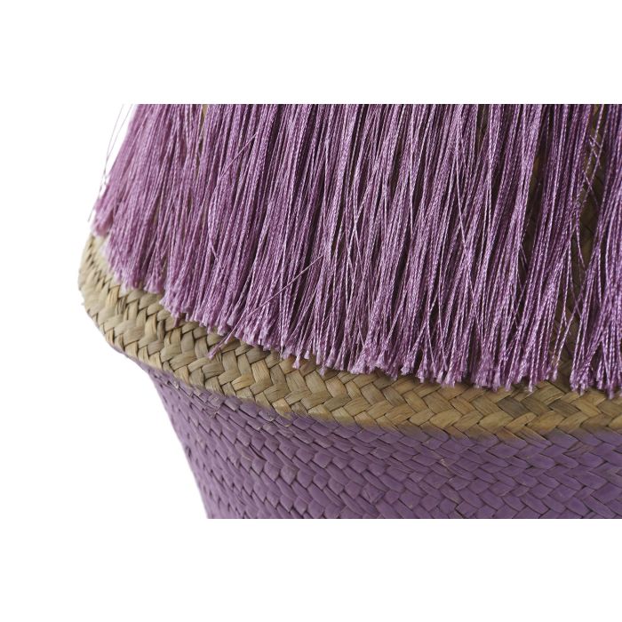 DKD Home Decor Cesta Boho Lila Azul 34 x 40 cm (4 Unidades) con Flecos Hecho a Mano Reciclable 3