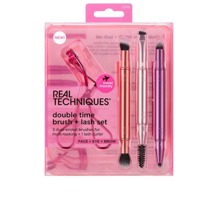Real Techniques DOUBLE TIME BRUSH + LAST Set 4 Piezas Brochas Doble Punta y Rizador Pestañas Maquillaje Ojos y Cejas Real Techniques DOUBLE TIME BRUSH + LAST Set 4 Piezas Brochas Doble Punta y Rizador Pestañas Maquillaje Ojos y Cejas