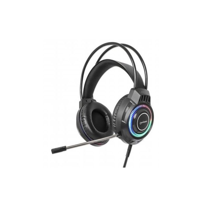 MANHATTAN 180696 Auriculares Gaming Over-Ear RGB USB con Micrófono Cableado para PC, PS5, PS4, Switch