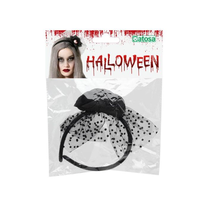 Diadema Halloween Ojo Sangriento Negro con Tul para Bruja y Fiestas de Terror