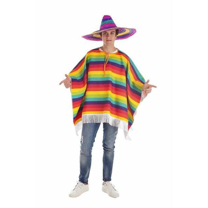 Disfraz adulto poncho mexicano arco iris talla l