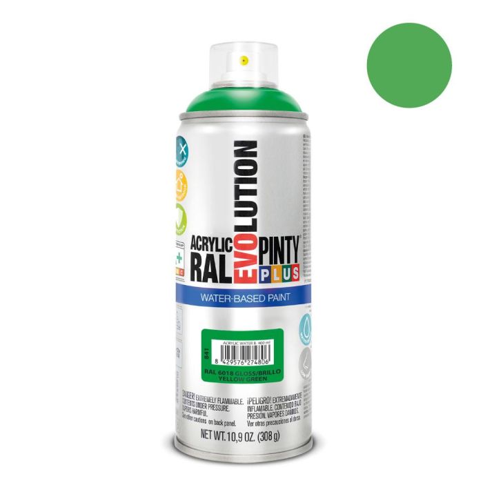 Pinty Plus Pintura en spray Evolution base agua 520 cc Verde amarillento RAL 6018
