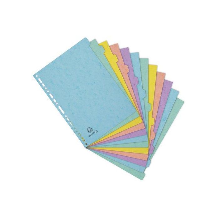 Exacompta Separadores de Cartulina Lustrada, Juego de 12, Colores Pastel, Tamaño DIN A4, 400 g/m²