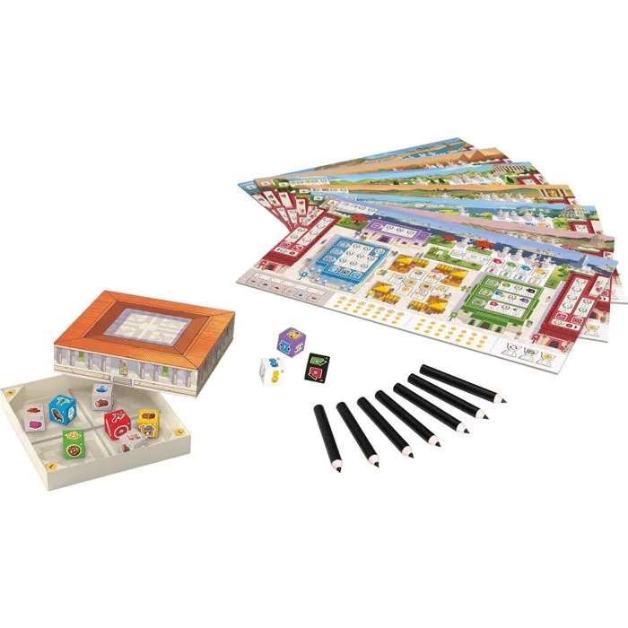 Asmodee Juego de Mesa 7 Wonders The Des Versión Tira y Escribe, 30 Minutos, Apto +10 Años, Idioma Francés