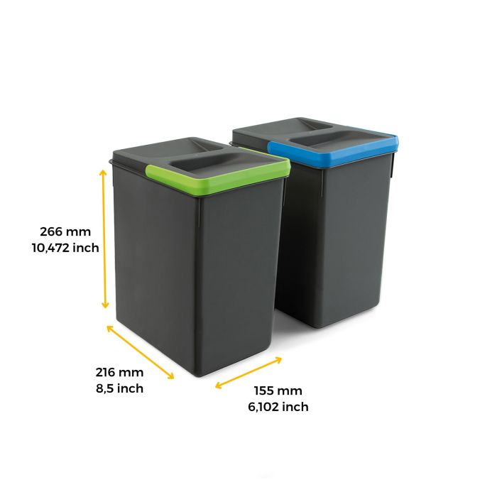 Emuca Kit de contenedores de reciclaje para cajón de cocina Recycle altura 266mm, 2x7litros, Plástico gris antracita 5 Emuca Kit de contenedores de reciclaje para cajón de cocina Recycle altura 266mm, 2x7litros, Plástico gris antracita 5