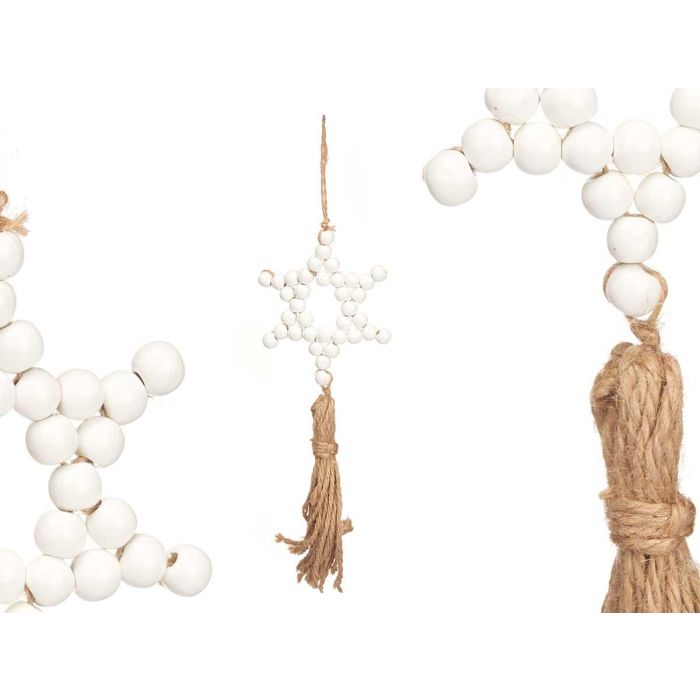 Colgante Estrella con Cuentas y Fleco, Madera, Blanco - Krist+ 8x30x1 cm (24 Unidades) Colgante Estrella con Cuentas y Fleco, Madera, Blanco - Krist+ 8x30x1 cm (24 Unidades)