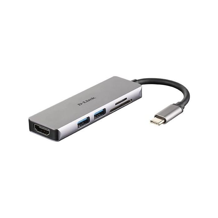 D - link Hub M530 - 2 Puertos USB 3.0, HDMI 4K, Lector de Tarjetas SD/microSD, Compatible con Mac/Windows/Linux