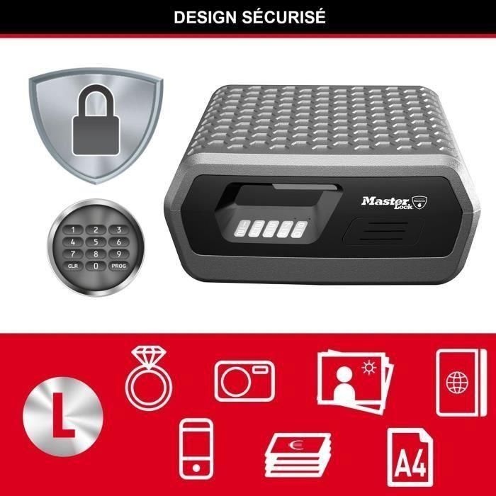 Master Lock Caja Fuerte Electrónica Ignífuga e Impermeable 10L Formato L para Documentos A4, Certificada UL/ETL 30 Minutos Fuego 4