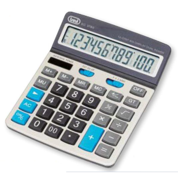 Trevi EC 3780 Calculadora Básica de Escritorio, 12 Dígitos, Alimentación Dual Batería/Solar, Color Gris