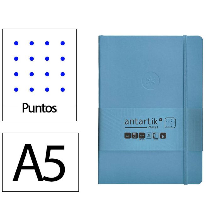 Cuaderno Con Gomilla Antartik Notes Tapa Blanda A5 Hojas Puntos Azul Claro 80 Hojas 80 gr Fsc