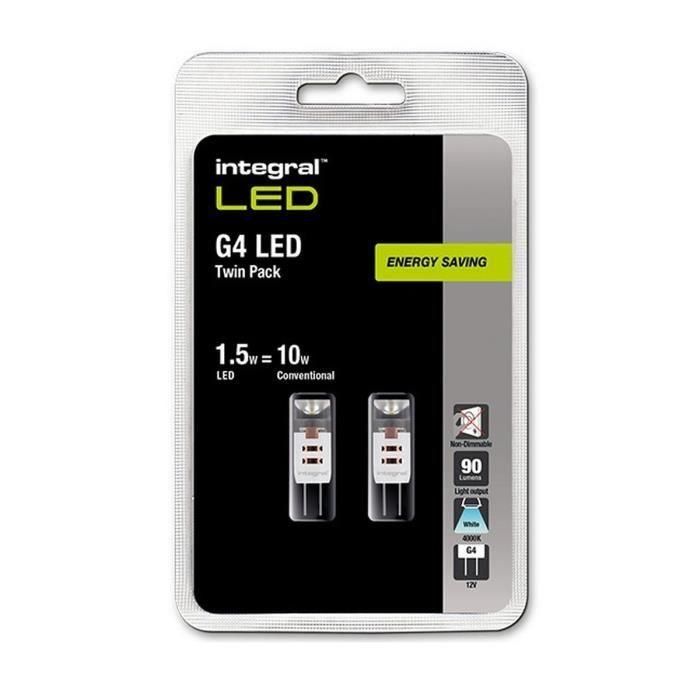 LED INTEGRAL Set de 2 bombillas G4 90lm 1,5W equivalente a 10W 12V 2 LED INTEGRAL Set de 2 bombillas G4 90lm 1,5W equivalente a 10W 12V 2
