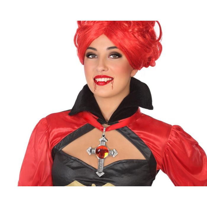 Accesorio Disfraz Collar Cruz Plateada Con Gema Roja Para Vampiresa Halloween 50 cm 0 Accesorio Disfraz Collar Cruz Plateada Con Gema Roja Para Vampiresa Halloween 50 cm 0