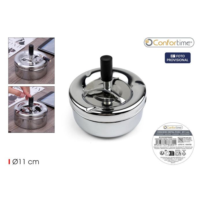 Confortime Cenicero Acero Push 11 cm 0 Confortime Cenicero Acero Push 11 cm 0