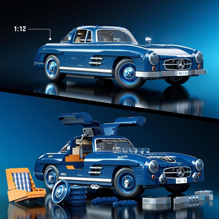 MEGA BLOKS Hww25 Mercedes-Benz 300 SL 54 Conjunto de Construcción Premium Hot Wheels 1:12 Coche Metálico con 1500 Bloques 2