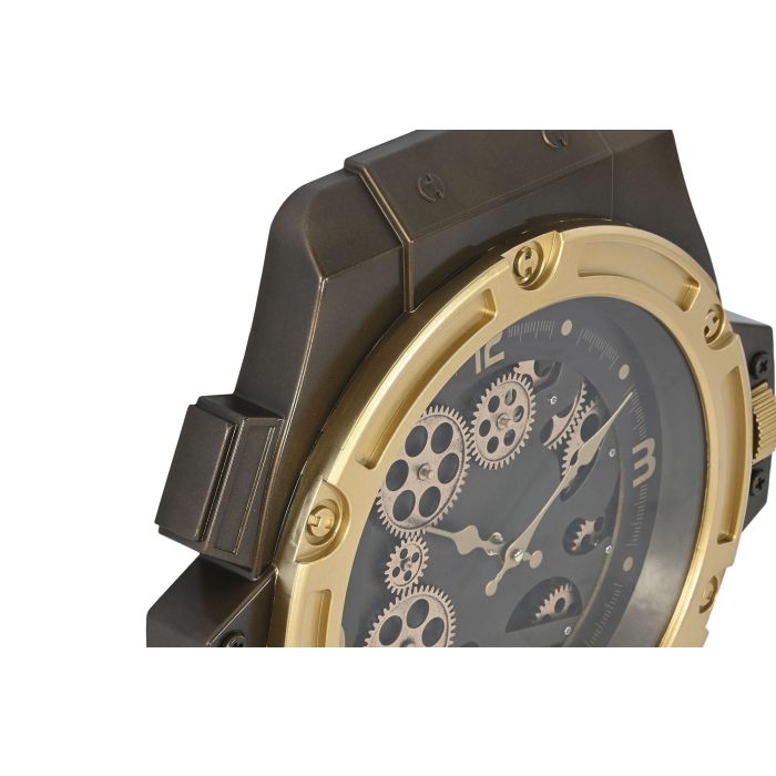 DKD Home Decor Reloj de Pared Loft Dorado y Marron Claro 6.4 x 50 x 47 cm Hierro 1