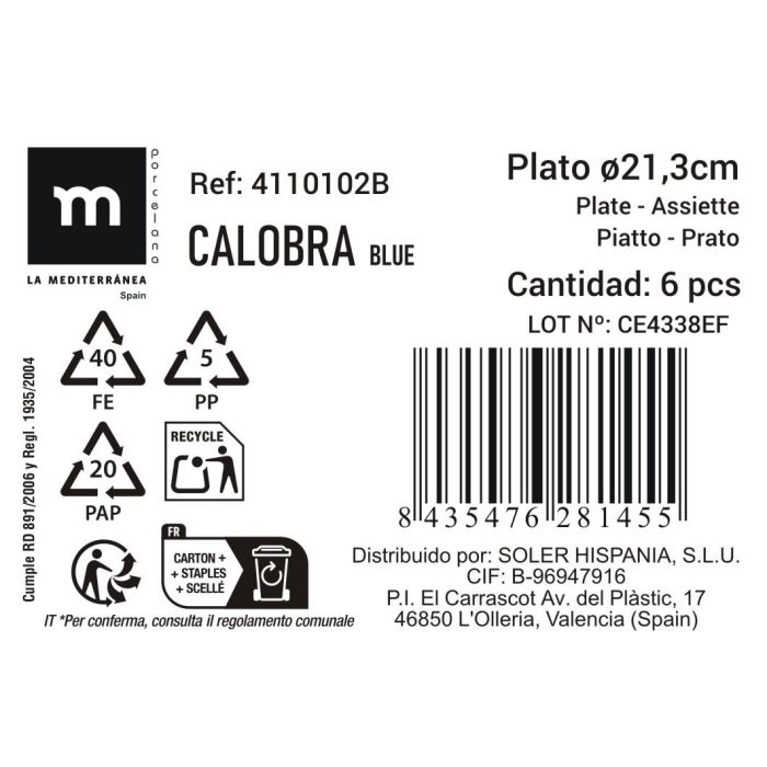 Plato Postre Calobra Azul 21.3 cm - Inde (24 Unidades) 3 Plato Postre Calobra Azul 21.3 cm - Inde (24 Unidades) 3