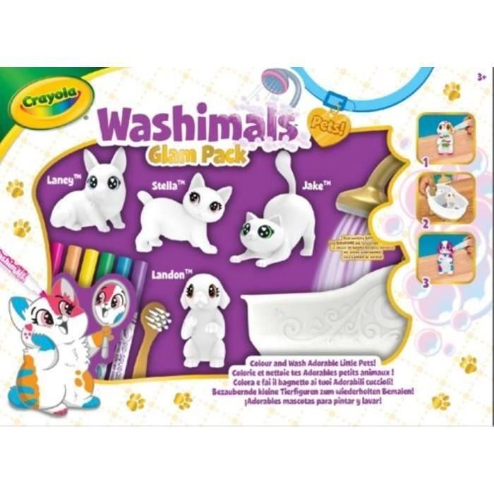 Crayola 74-7453 Washimals Set: Bañera y 4 Mascotas con 6 Rotuladores Lavables para Colorear y Limpiar Niños +3 años