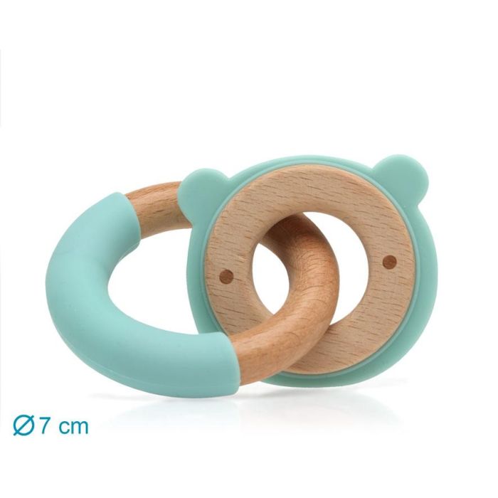 KioKids Mordedor para Bebé Madera de Haya y Silicona de Alta Calidad Oso Verde +3 Meses Masajea Encías Alivia Dentición Colección Ecofriendly 3
