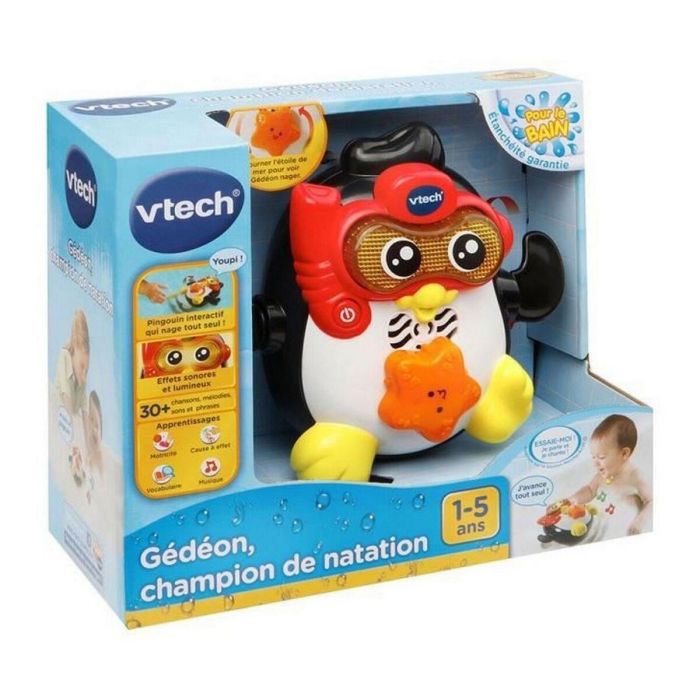 Vtech Baby Juguete de Baño Interactivo Pingüino Gideon, Campeón de Natación. Gira la Estrella de Mar y Nada en el Agua para Bebés. 4