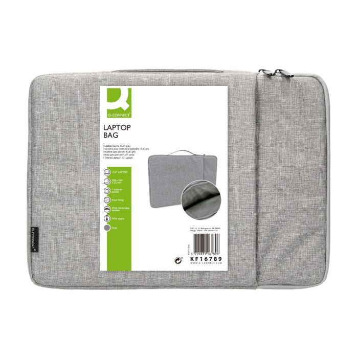 Funda Para Portatil Q-Connect 13,3-' Con Asa 1 Bolsillo Exterior Con Cremallera Color Gris 350x250x25 mm