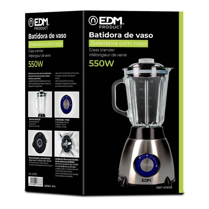 Batidora con vaso mezclador de cristal 550w 1,5l edm 2