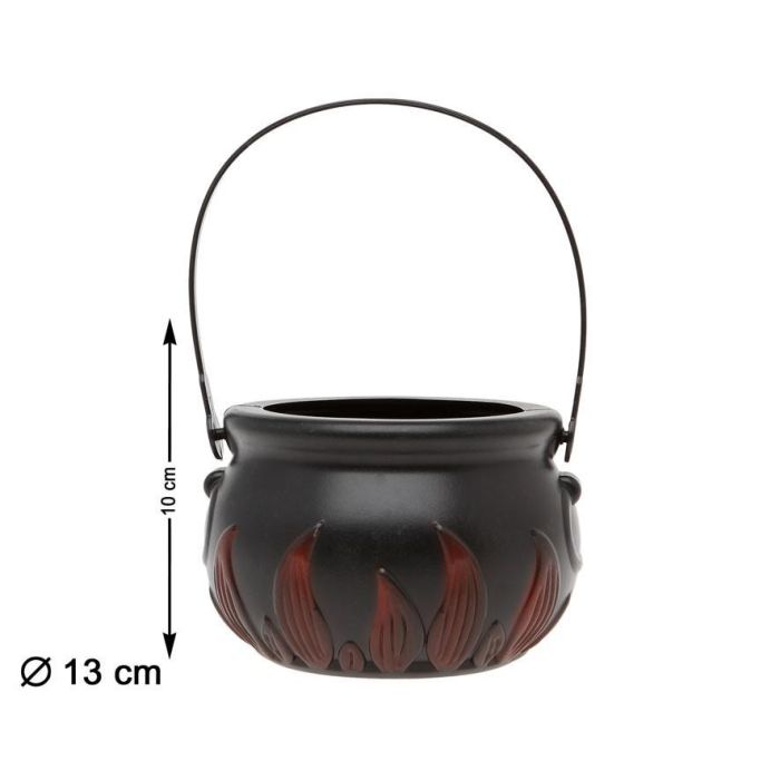 Cesta Olla Halloween para Caramelos y Golosinas de 13 cm Diámetro, PVC Negro. Accesorio para Disfraz Infantil Bruja/Mago