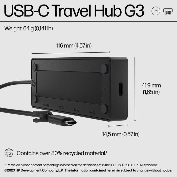 HP USB-C Travel Hub G3 Conector de Notebook con 5 Puertos, Carga y Conectividad Plug and Play 7 HP USB-C Travel Hub G3 Conector de Notebook con 5 Puertos, Carga y Conectividad Plug and Play 7
