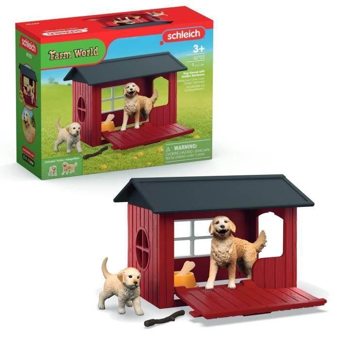 Caja para caseta para perros con Golden Retriever, SCHLEICH 42722 Farm World, 4 años