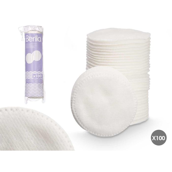 Berilo Discos Desmaquillantes de Algodón, 100 unidades, 5.5 cm de diámetro, ideal para limpieza facial. (Set de 36)