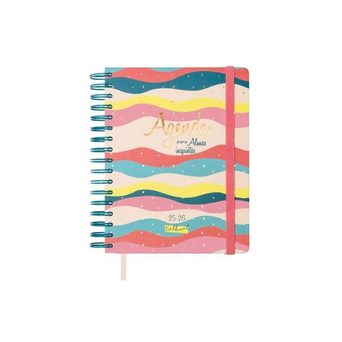Finocam Agenda Talkual Espiral Doble 4º Svh Tapa Dura "Almas" 2025-2026, Estampación Metálica, Goma Elástica, Pestañas Mensuales, Set de Notas y Pegatinas