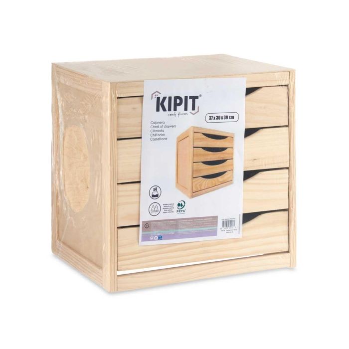 Kipit Cajonera Madera 4 Cajones 30x37.4x38.5 cm Natural Pino 2 Kipit Cajonera Madera 4 Cajones 30x37.4x38.5 cm Natural Pino 2