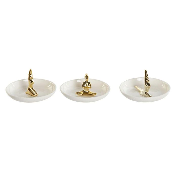 Bandeja Vaciabolsillos Glam DKD Home Decor Blanco Dorado 11 x 6.5 x 11 cm (3 Unidades)