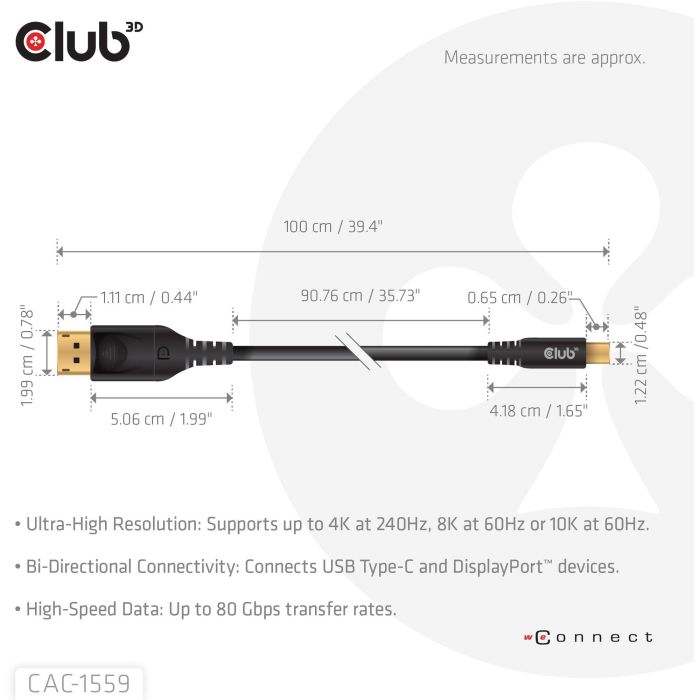 Club3D Kabel USB Tipo C a DisplayPort 2.1 Bidireccional VESA Certificado 10K 60Hz 1m 2 Club3D Kabel USB Tipo C a DisplayPort 2.1 Bidireccional VESA Certificado 10K 60Hz 1m 2