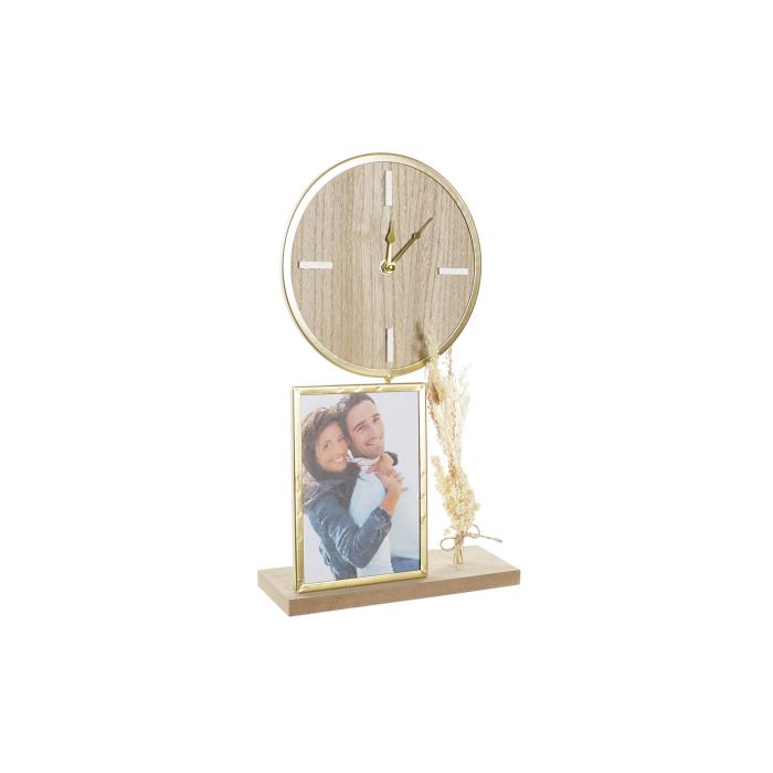 DKD Home Decor Reloj de Sobremesa Estilo Boho Natural Dorado con Marco de Fotos Integrado, MDF, Metal y Cristal – 24x8x40 cm (2 Unidades)