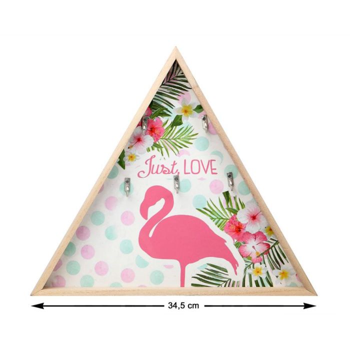 Cuelga Llaves Decorativo Flamenco Rosa 34.5x30 cm con 3 Ganchos - Madera