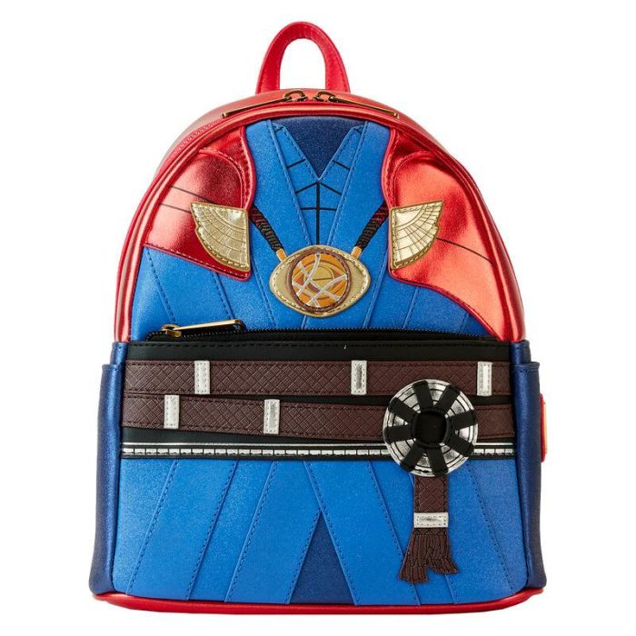 Loungefly Mochila mini Marvel Doctor Extraño, cuero vegano, detalles metálicos y purpurina, 22.5x26.25x11.25cm