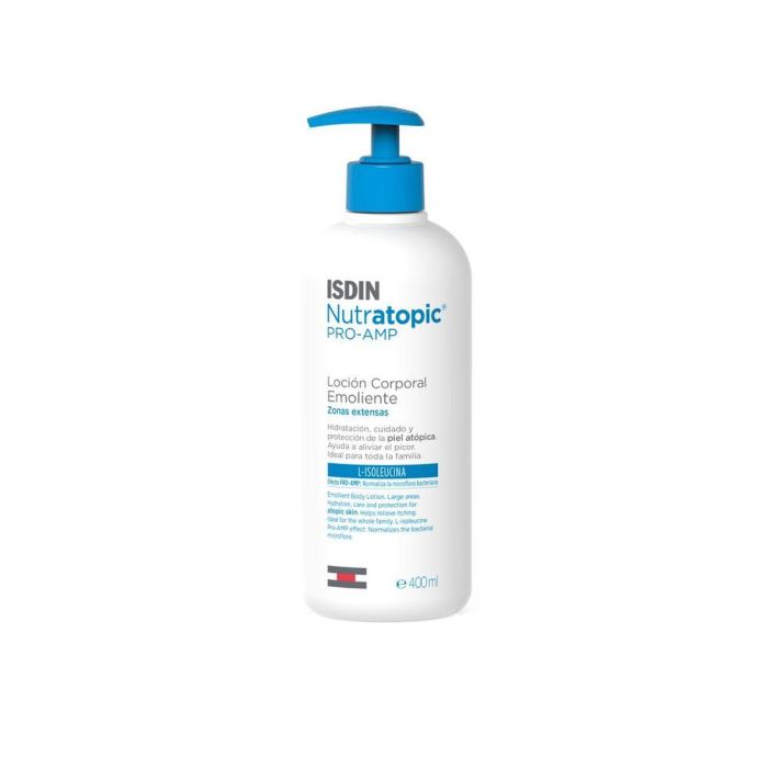Isdin Nutratopic Pro-AMP Loción Emoliente Piel Atópica Seca y Sensible 400 ml - Hidratante Corporal, Calma Picor, Fortalece Barrera, Niacinamida