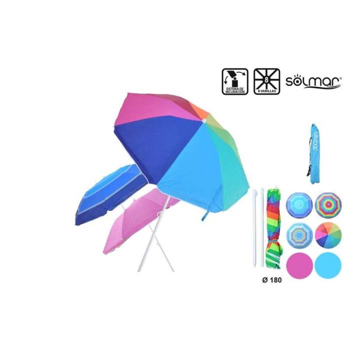 Parasol aluminio menorca 180 cm 6 varillas de fibra tubo 22/25 cm tubo desmontable mod sdos 2