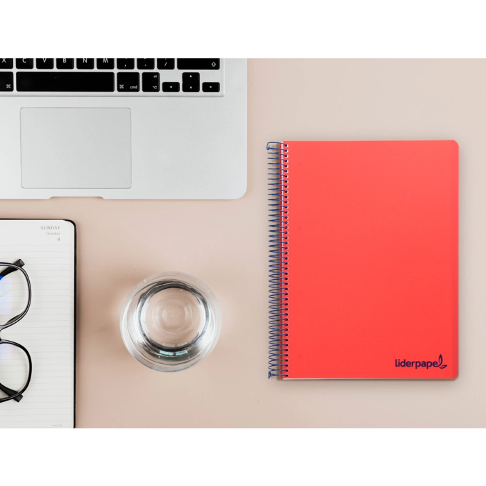 Liderpapel Cuaderno espiral micro wonder A5 120h 90gr cuadro 5mm tapa plástico 6 bandas 6 taladros color rojo 8