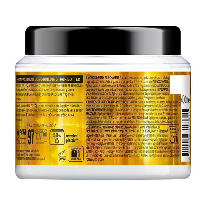 Schwarzkopf Mass Market GLISS OIL NUTRITIVE Mascarilla 400 ml para Cabello Áspero y Dañado 1