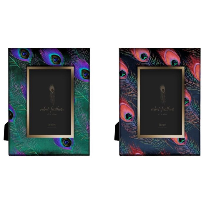 DKD Home Decor Marco Foto 13x18 Glam Colección Peacock Verde Lila Plumas (4 Unidades) 1.5x26x21cm Poliester MDF Cristal