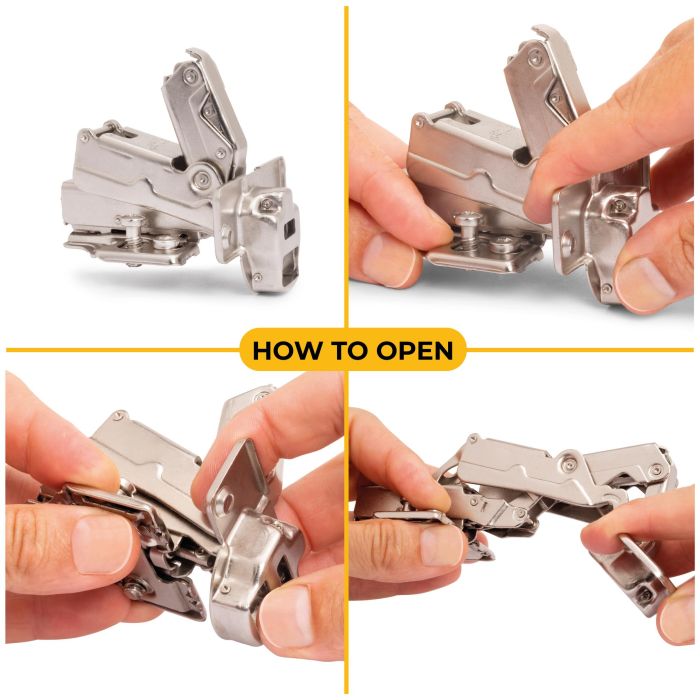 Emuca Lote de 10 bisagras rectas X91 apertura 165 grados con cierre suave y suplementos Euro, Altura 0, Acero, Niquelado 3